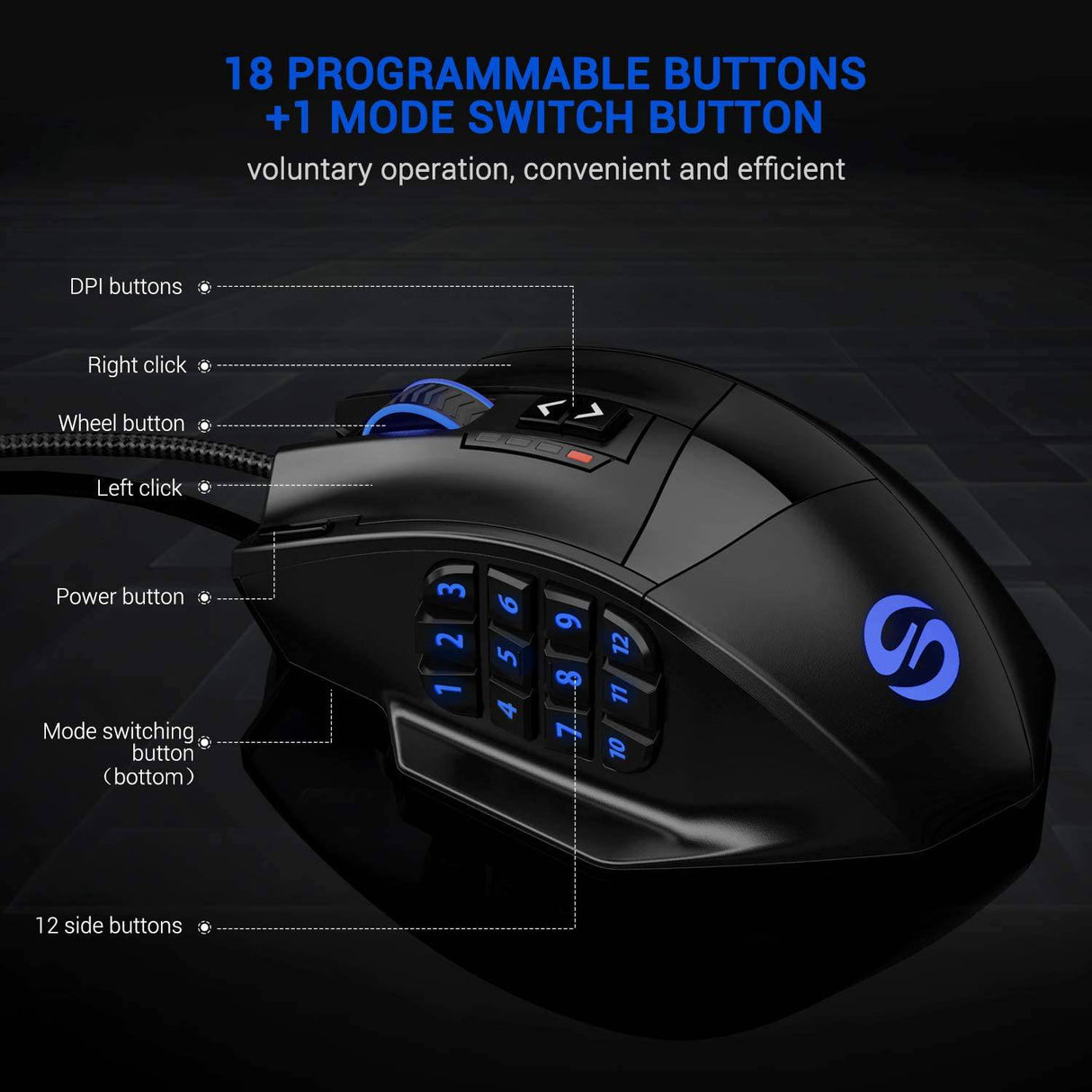 UtechSmart Venus Gaming Mouse RGB con cable, 16400 DPI Alta precisión láser programable MMO Computer Gaming Mouse