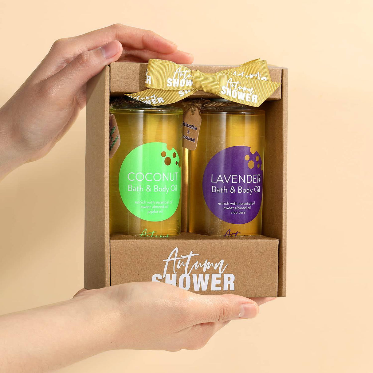 Autumn Shower - Aceite corporal de ducha con aceite de almendras dulces, aceite de jojoba y manteca de karité, aceites de ducha de lavanda y coco para mujeres piel seca, set de regalo para el baño y el cuerpo del día del padre 17.6 fl oz (paquete de 2)