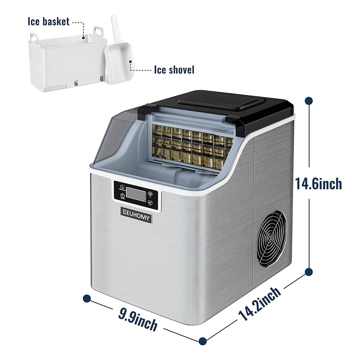 Euhomy - Encimera de máquina para hacer hielo, 45 libras/24 horas y 24 cubos listos en 13 minutos, portátil compacto para cubitos de hielo, con cuchara y cesta - DIGVICE MX