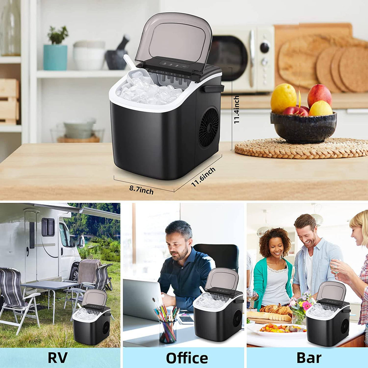 AGLUCKY Máquina para hacer hielo en la encimera, máquina portátil para hacer hielo con mango, máquina para hacer hielo autolimpiante, 26 libras/24 horas, 9 cubitos de hielo listos en 8 minutos, para el hogar/oficina/cocina - DIGVICE MX