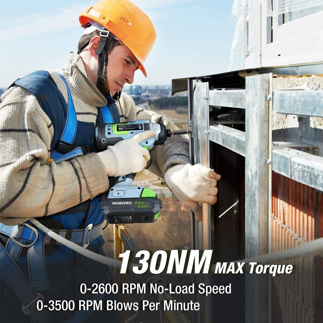 WORKPRO - Juego de taladro inalámbrico de 20 V, taladro y atornillador de impacto, con 2 baterías de 2 Ah y cargador rápido de 1 hora - DIGVICE MX