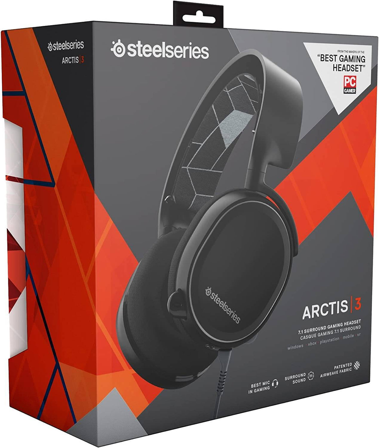 SteelSeries Arctis 3 - Auriculares para juegos para todas las plataformas - para PC, PlayStation 4, Xbox One, Nintendo Switch, VR, Android e iOS - Negro