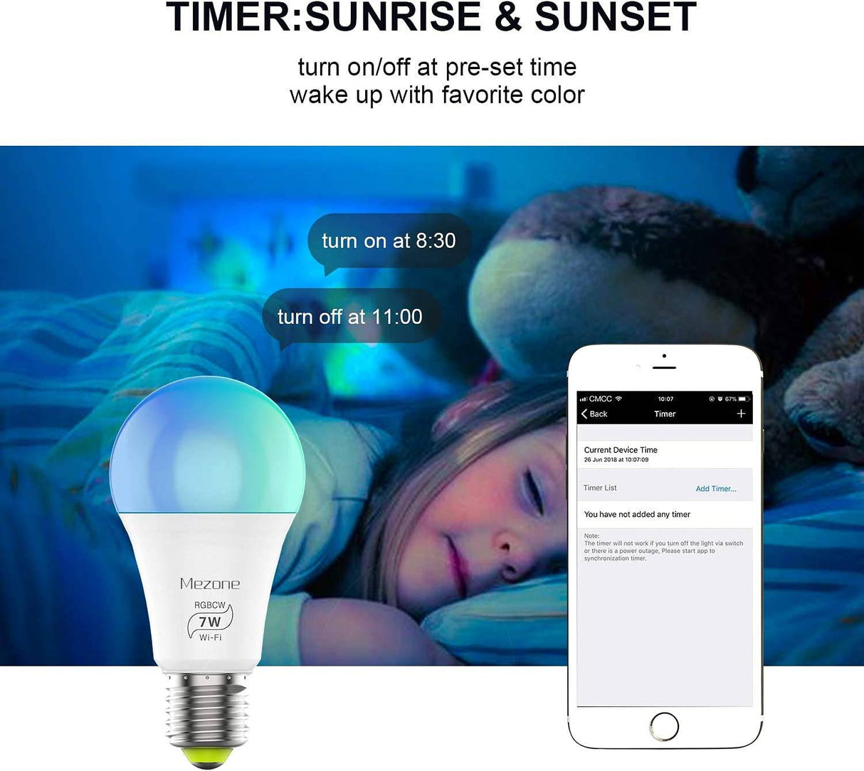 MEZONE - Bombilla inteligente WiFi, compatible con Alexa y Google Home, Mezone E26 RGB que cambia de color con aplicación, no requiere concentrador, bombilla LED inteligente regulable A19 7 W 60 W equivalente, 2 unidades - DIGVICE MX