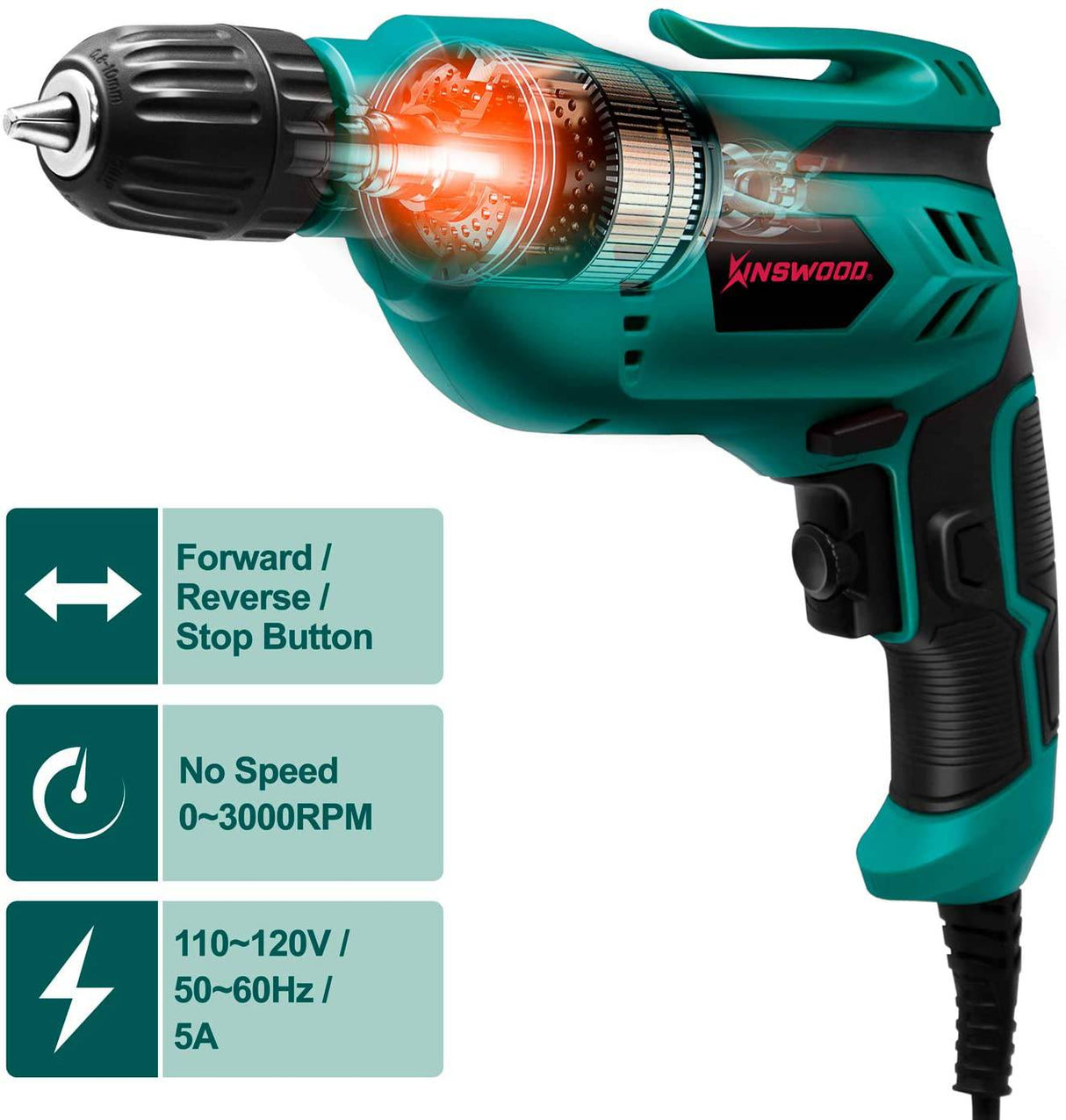 Taladro eléctrico Kinswood 3/8 "1 pieza para DeWalt SKIL y Makita para trabajo pesado KW5207 - DIGVICE MX