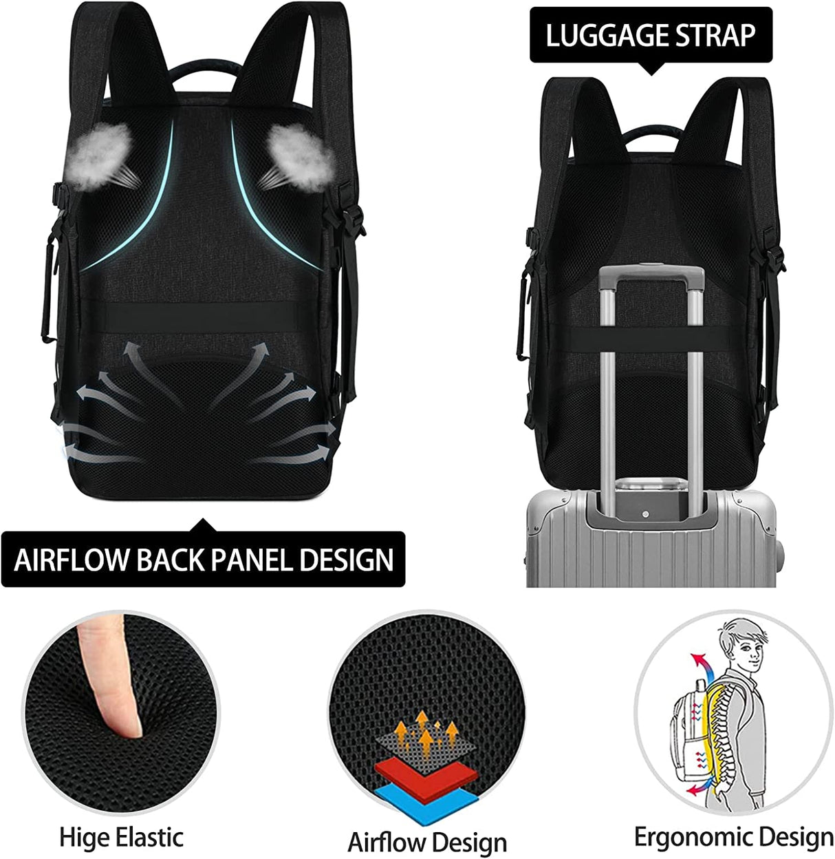 Lubardy - Mochila de viaje para hombres y mujeres Mochila de transporte aprobada para vuelo de 17 pulgadas Impermeable Grande 40L