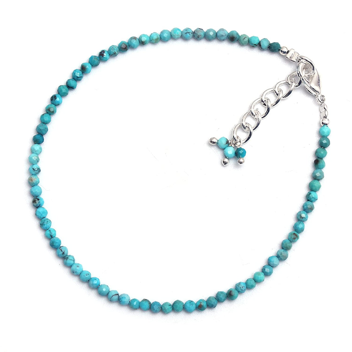 Gempires Pulsera de cuentas de turquesa natural, joyería hecha a mano, cuentas microfacetadas de 2,4-2,5 mm, cadena ajustable chapada en plata de 7 + 1 pulgada (turquesa) - DIGVICE MX