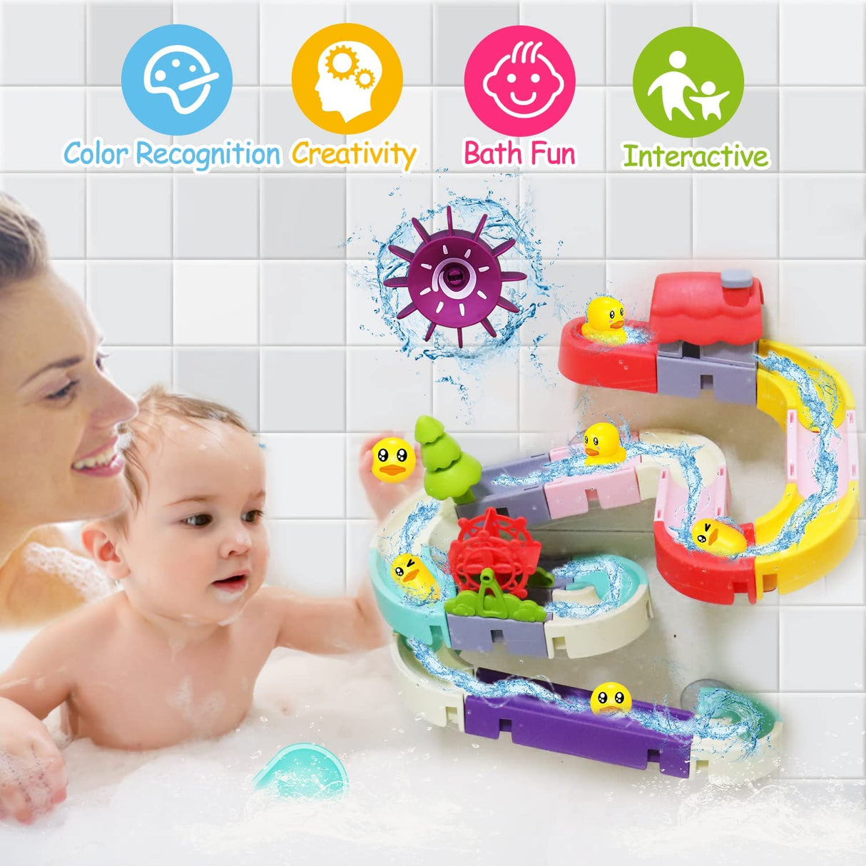 Qirptey - 46 piezas de juguetes de baño para niños pequeños, juguetes de ducha para bebés - B09XHJPX94