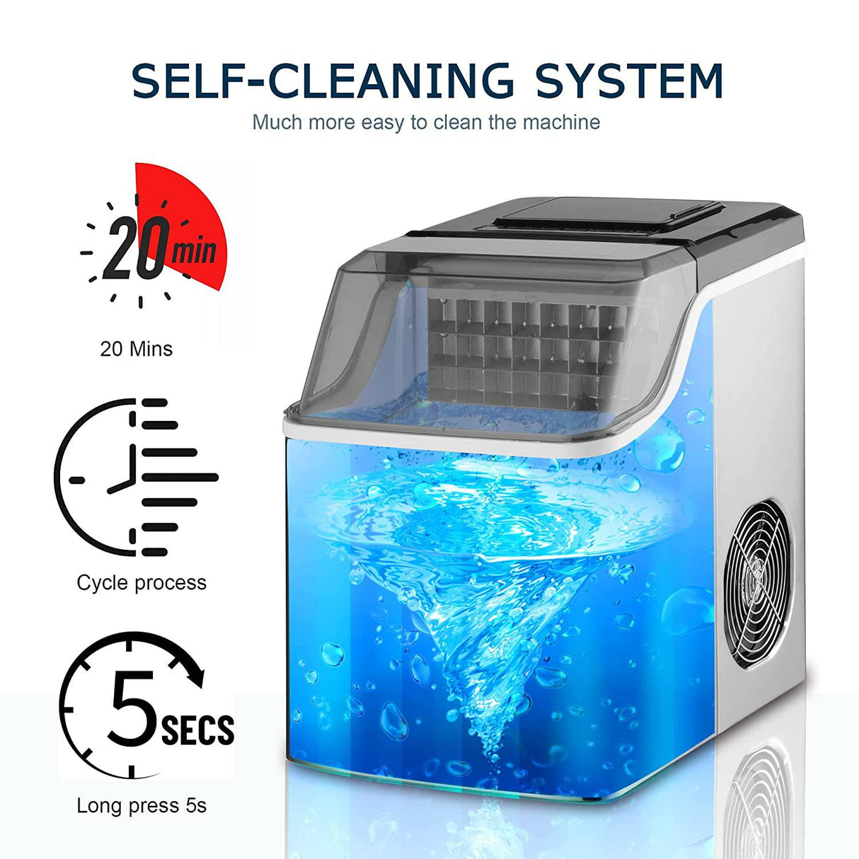 Humhold CounterTop Ice Maker con programa preestablecido de 24 horas, 44 libras/24 horas con autolimpieza, 24 cubitos de hielo transparentes en 12 minutos, 12 espesores ajustables - DIGVICE MX