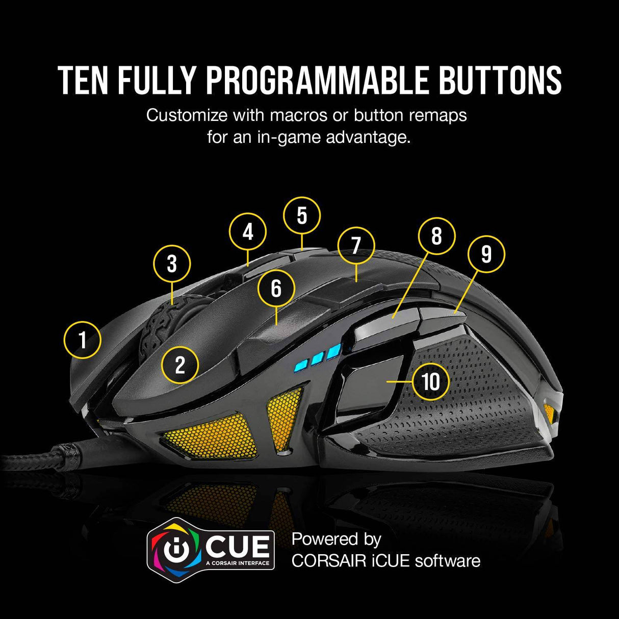 Corsair Nightsword RGB - Ratón óptico ergonómico para juegos FPS/MOBA ajustable con rendimiento cómodo con LED RGB retroiluminado, 18000 DPI, negro