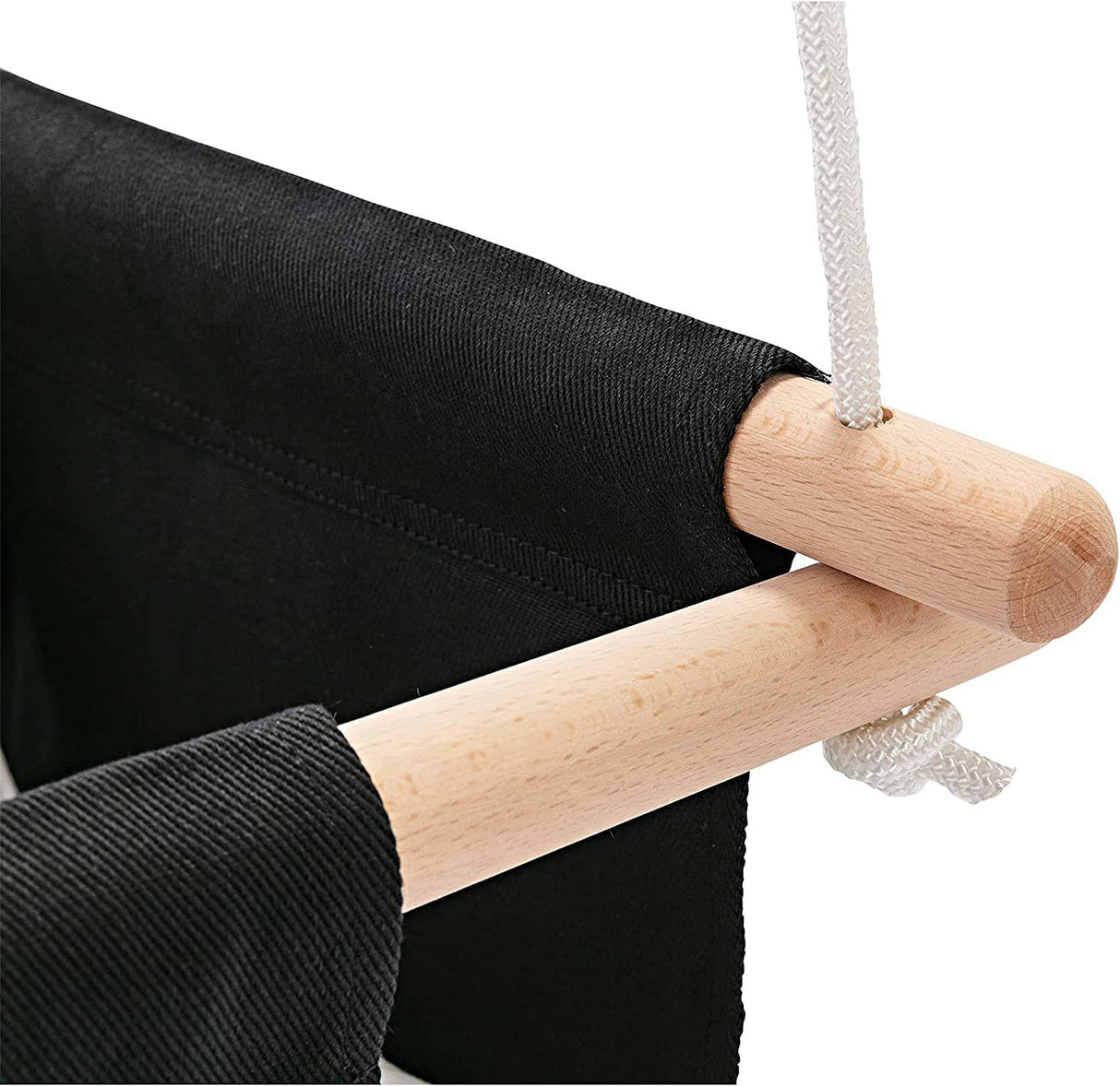 Milan Secure Canvas and Wooden Baby - Columpio exterior Juguetes para niños Columpios 6-36 meses con anillo de madera natural y cojín de nube, blanco y negro - DIGVICE MX