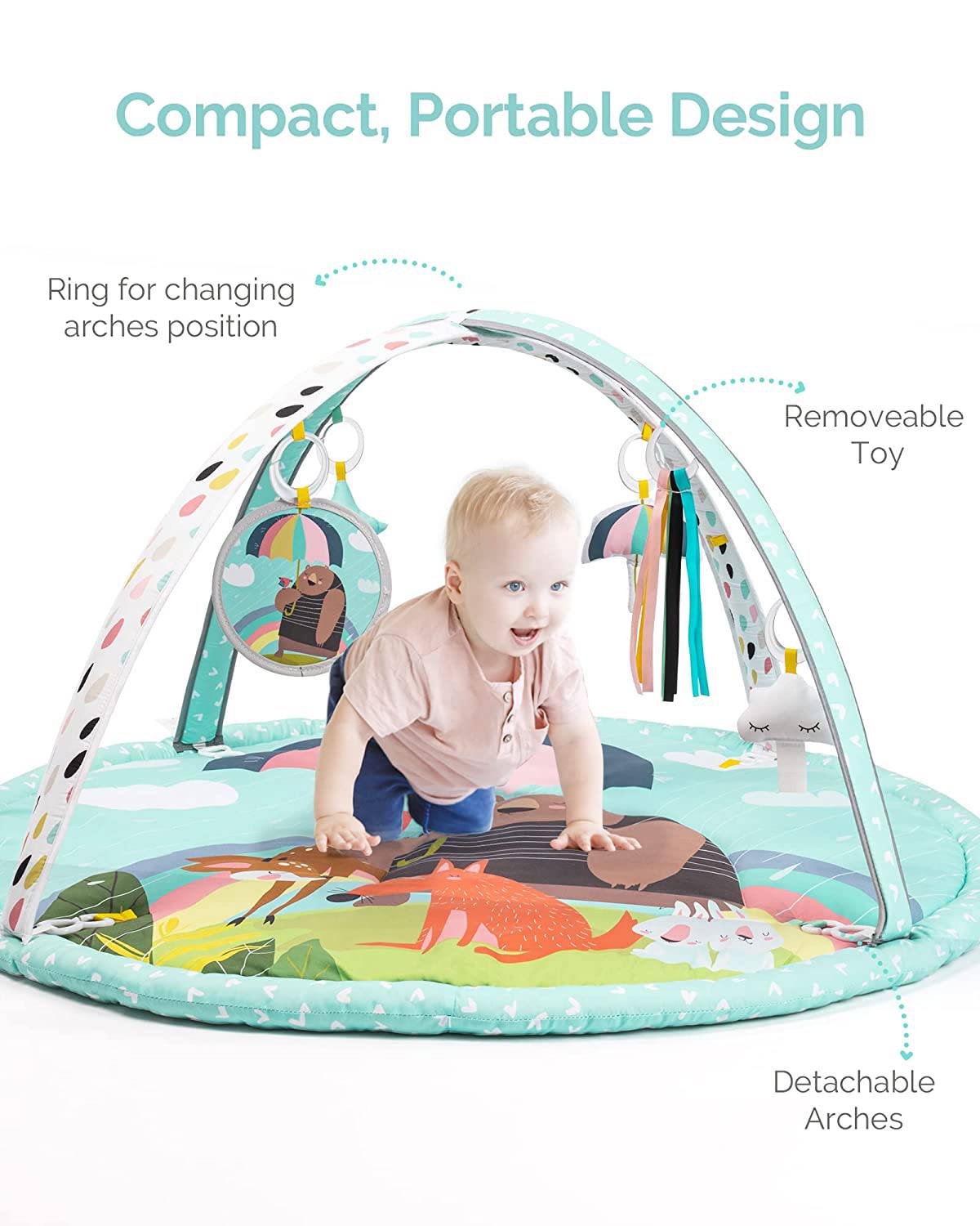 LADIDA Baby Play Gym 3 Stage Rainy Day Activity Mat con gran alfombra de juego acolchada de 43 pulgadas y juguetes interactivos basados en STEM para el desarrollo de habilidades sensoriales y motoras - DIGVICE MX