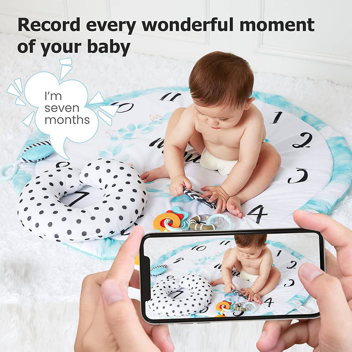 Lupantte Baby Play Gym Activity Mat, Baby Monthly Milestone Gym como fondo fotográfico con 8 juguetes sensoriales + 1 cojín para el cuello Play Gym para el desarrollo múltiple del bebé - DIGVICE MX