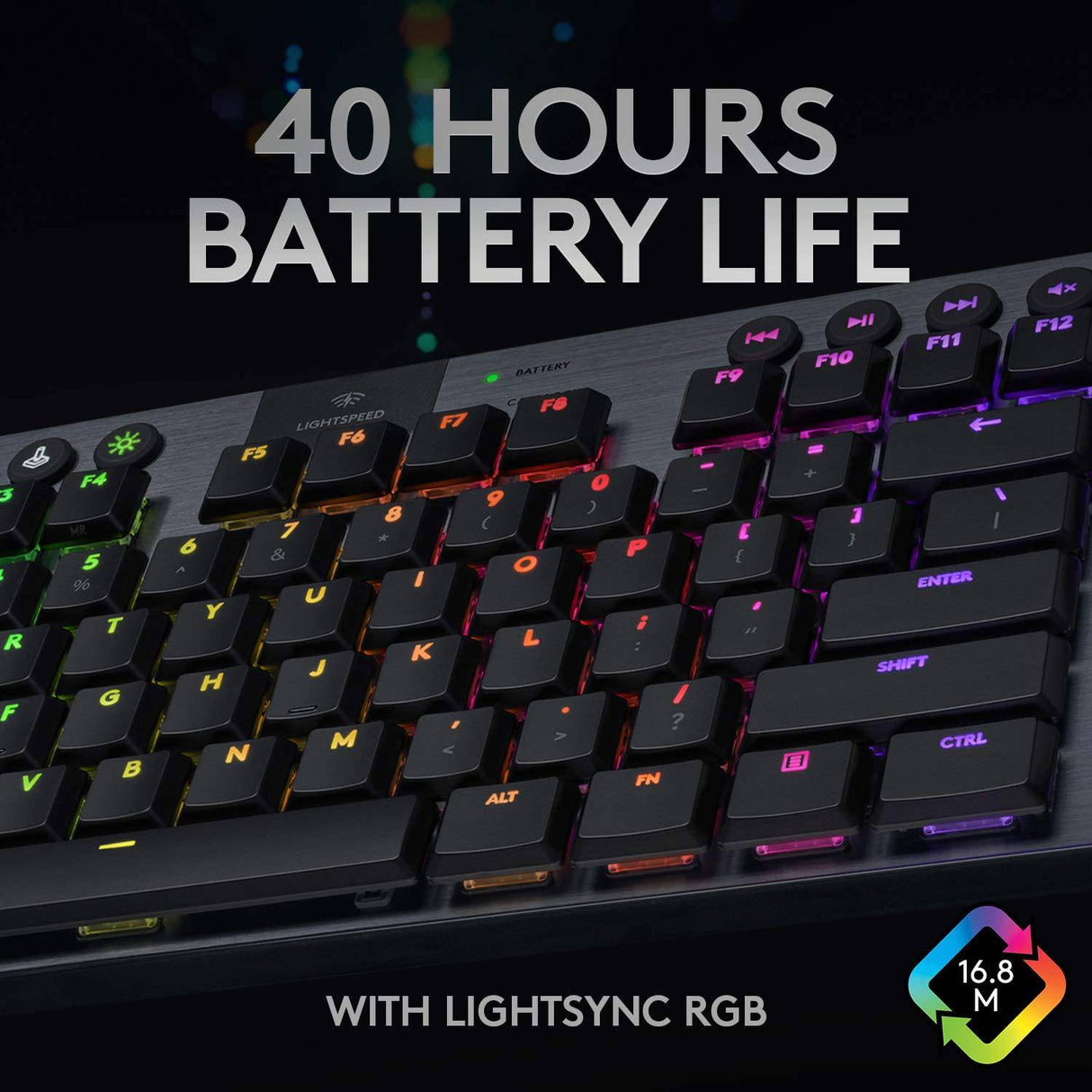 Logitech G915 TKL Tenkeyless Lightspeed Wireless RGB Teclado mecánico para juegos, opciones de interruptor de perfil bajo, LIGHTSYNC RGB, soporte inalámbrico avanzado y Bluetooth - Clicky, negro
