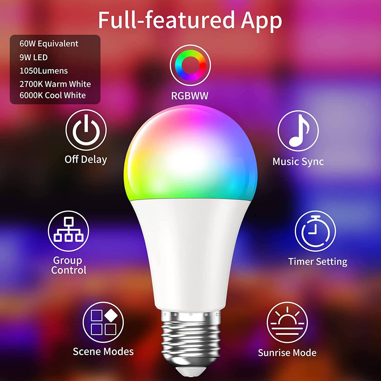 Bewahly Bombillas inteligentes, bombilla Alexa que cambia de color, malla WiFi, bombillas inteligentes que funcionan con Alexa/Google Home, bombilla LED regulable A19 E26 multicolor, alto brillo, 9 W 800 lm, 110 V CA, paquete de 6 - DIGVICE MX