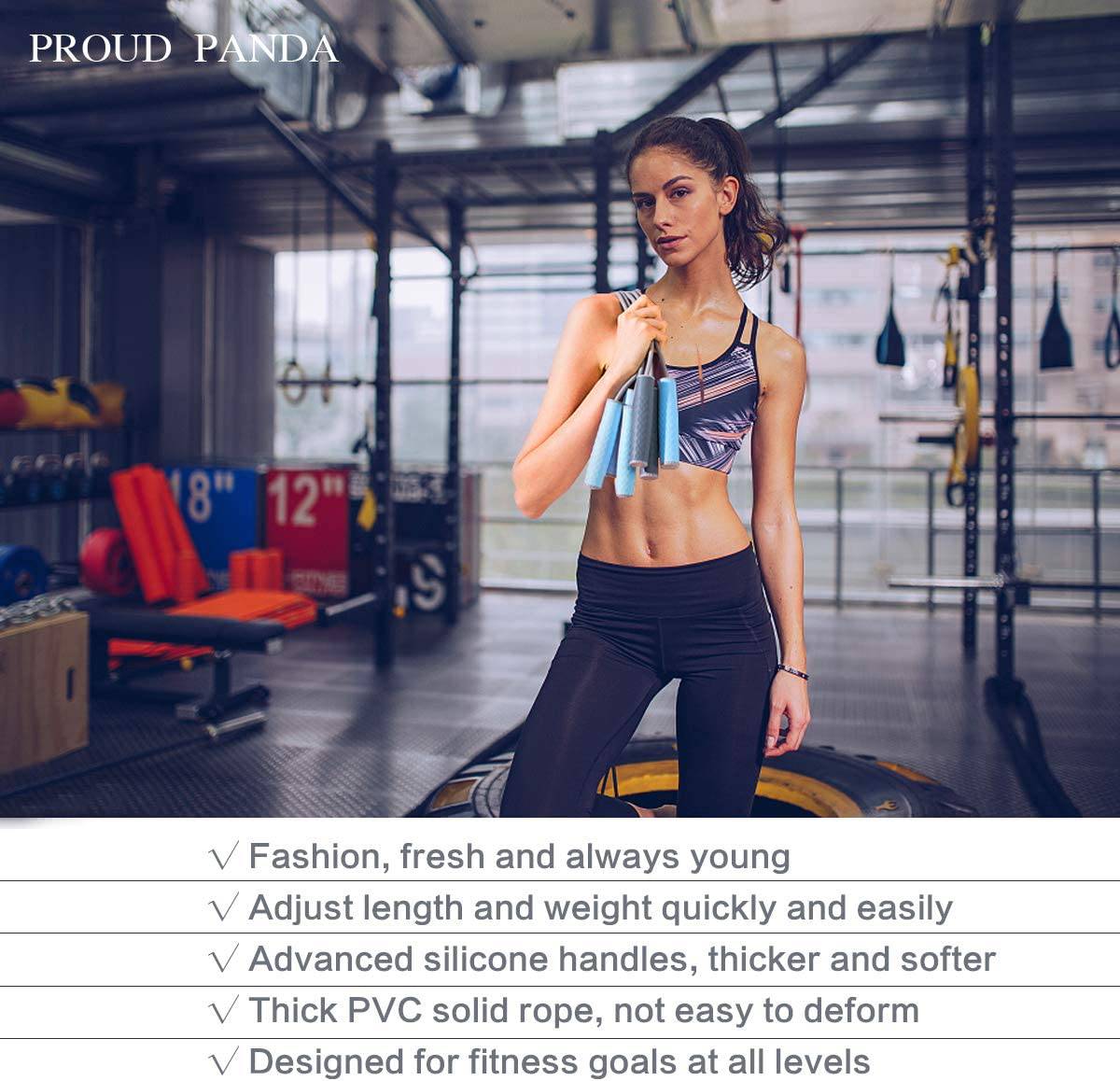 Proud Panda - Cuerda de saltar ponderada Workout-1LB Cuerda de saltar profesional con longitud ajustable y empuñaduras cómodas de silicona