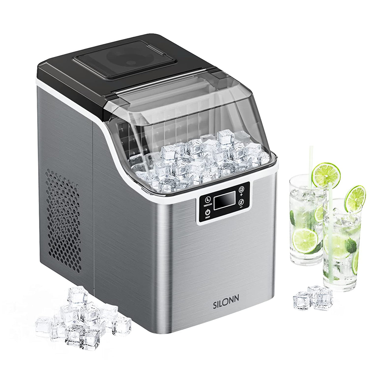 Silonn Countertop Ice Cube Ice Makers, 45 libras por día, autolimpieza automática, 24 cubitos de hielo en 13 minutos, 2 formas de añadir agua, máquina de hielo compacta para el hogar, oficina, bar, fiesta, SLIM02 - DIGVICE MX