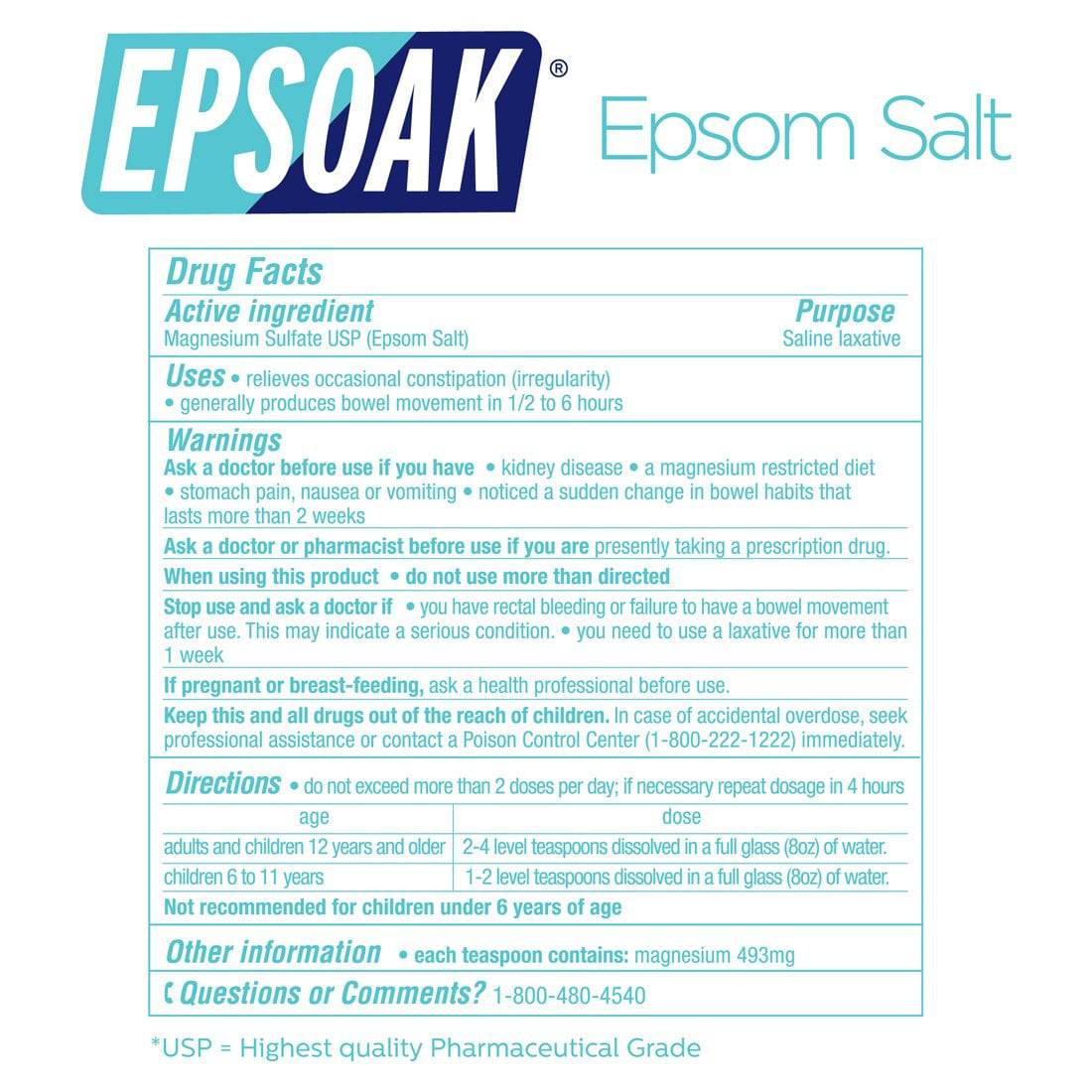 Epsoak Epsom Salt Bolsa a granel de 19 lb Sulfato de magnesio USP