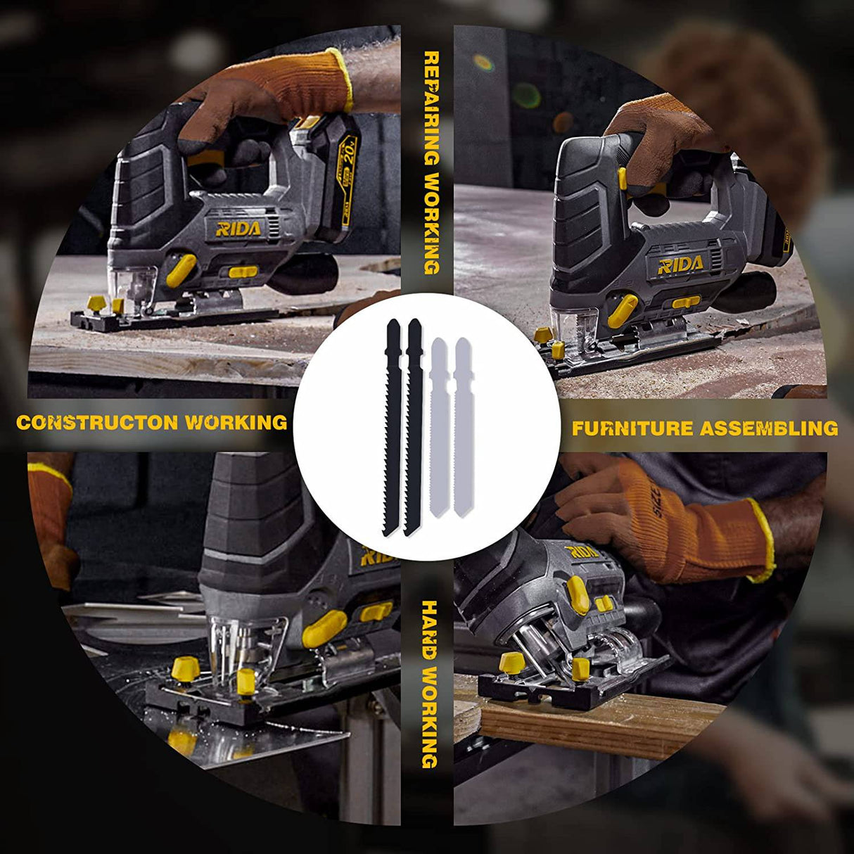 Sierra caladora inalámbrica RIDA de 20 V máx. con luz LED, sierras caladoras eléctricas de 0 a 2700 SPM, velocidad ajustable, orbital de 4 posiciones, bisel de ±45°, 4 cuchillas, batería de iones de litio de 2,0 Ah y cargador rapido - DIGVICE MX