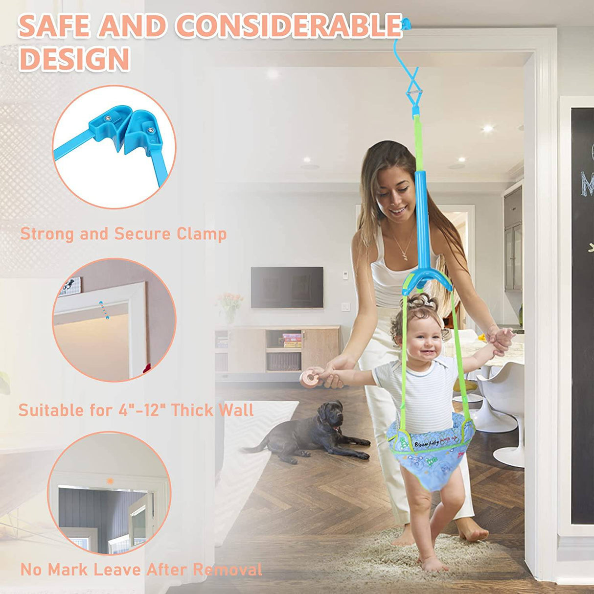 Feanron - Baby Jumper Infant Jumper Doorway para bebés activos Baby Door Jumpers y Bouncers Ejercitador con abrazadera para puerta y correa ajustable para 6-24 meses - DIGVICE MX