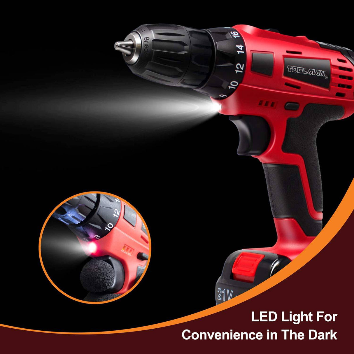 Toolman 21 V velocidad variable taladro inalámbrico 53 piezas, 3/8 mandril sin llave, 2 ajustes de velocidad, 18+1 ajuste de par ZTP037 - DIGVICE MX