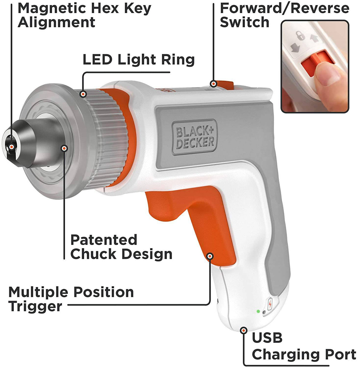 Beyond by BLACK+DECKER 4V MAX* Destornillador inalámbrico, hexagonal, en forma de L, puntas surtidas de 2 pulgadas (BCRTA601WAPB), blanco - DIGVICE MX