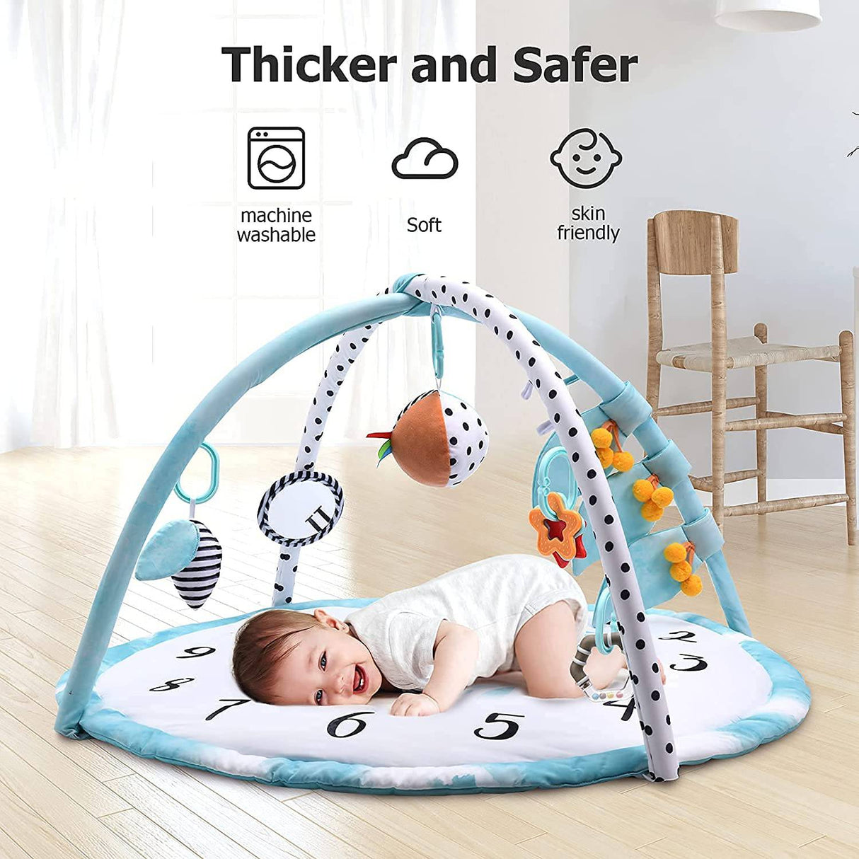 Lupantte Baby Play Gym Activity Mat, Baby Monthly Milestone Gym como fondo fotográfico con 8 juguetes sensoriales + 1 cojín para el cuello Play Gym para el desarrollo múltiple del bebé - DIGVICE MX