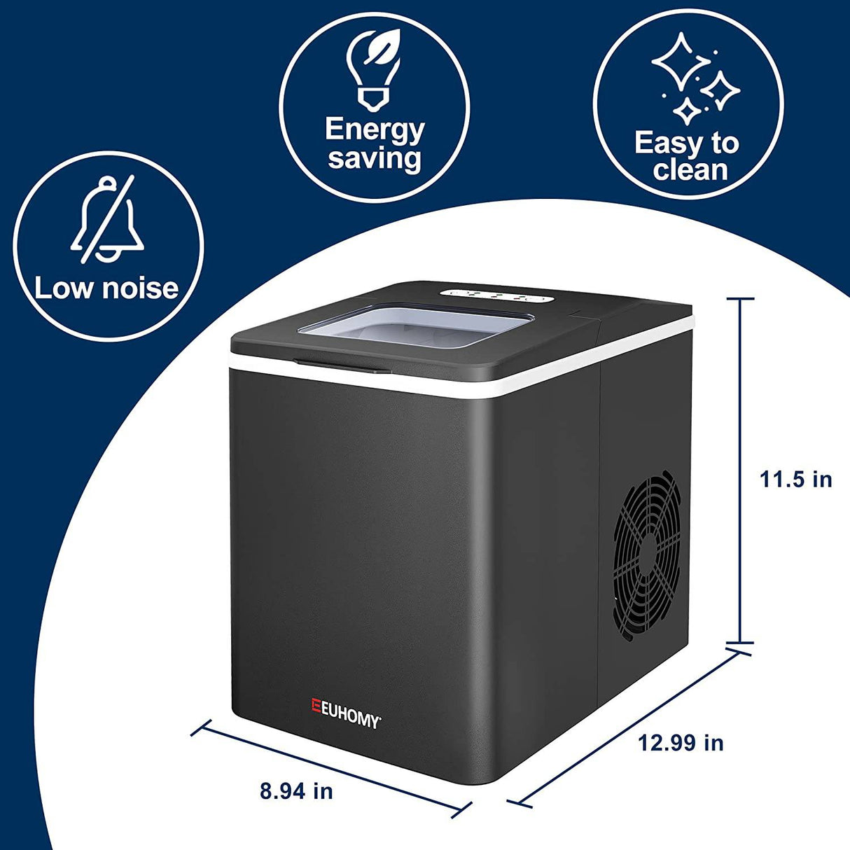 Euhomy Ice Maker Machine Countertop, 26 lbs/24H, 9 cubos listos en 6 minutos, máquina de hielo eléctrica autolimpiante, máquina de hielo portátil compacta con pala de hielo y cesta - DIGVICE MX