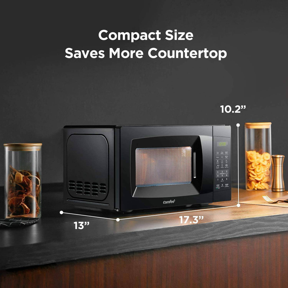 COMFEE' EM720CPL-PMB Horno de microondas para encimera con encendido/apagado de sonido, modo ECO y botones fáciles de un toque, 0.7 pies cúbicos, 700 W, negro - DIGVICE MX