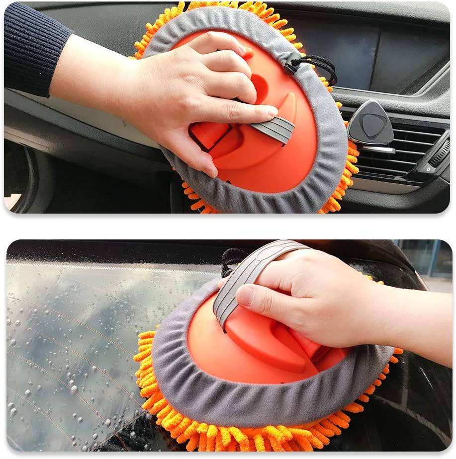 Buyplus - Fregona con cepillo para lavado de coche con mango largo de aleación de aluminio de 46 pulgadas, kit de limpieza de coche de microfibra de chenilla 3 en 1, cepillo para polvo, no daña la pintura
