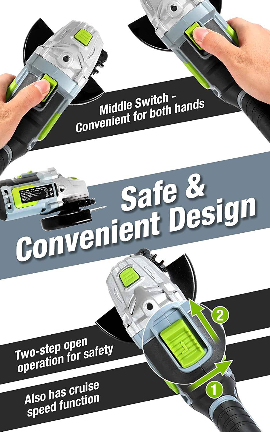 WORKPRO Kit de amoladora angular inalámbrica de 20 V, 4-1/2 pulgadas, herramienta de amoladora angular ligera con batería de iones de litio de 4,0 Ah y cargador rápido, posición ergonómica del botón para reducir la presión de la mano - DIGVICE MX