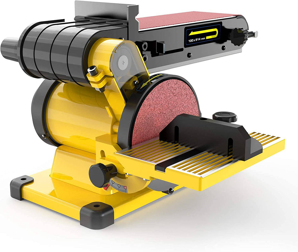 Lijadora de banda Woodskil 4.3A 3/4HP 4 x 36 pulgadas. de 6 pulgadas con 2 piezas de papel de lija Base de acero y mesa de trabajo de aluminio, motor de inducción proporciona hasta 3600 RPM, puerto de escape de polvo doble incluido - DIGVICE MX