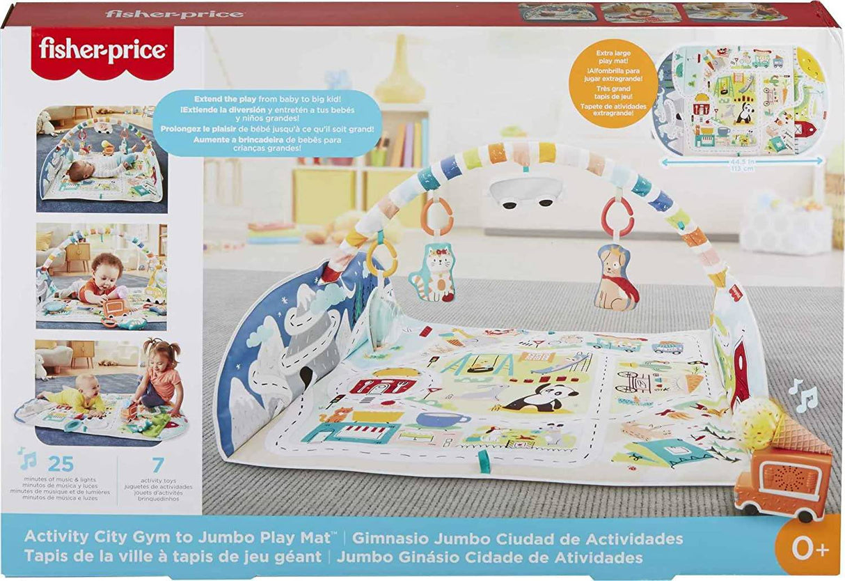 Fisher-Price Activity City Gym to Jumbo Playmat, Gimnasio de actividades para bebés y niños pequeños con música, luces, juguetes para vehículos y tapete de juego extragrande - DIGVICE MX