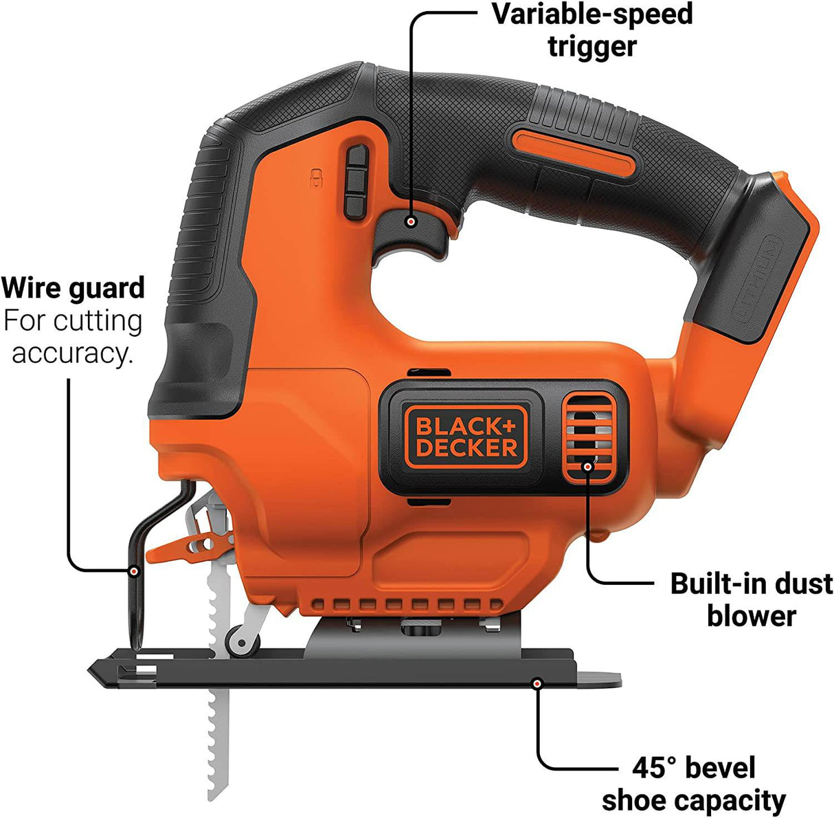 BLACK+DECKER 20V MAX* POWERCONNECT Sierra caladora inalámbrica (solo herramienta) (BDCJS20B) - DIGVICE MX