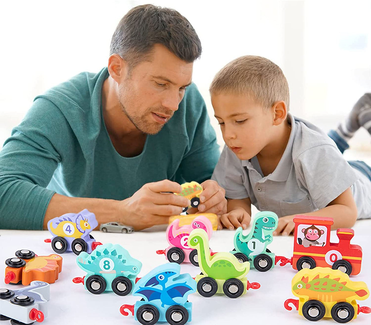 Atoylink Juego de tren de dinosaurio de madera con números Montessori Juguetes educativos de aprendizaje - B0B1LSSWQV