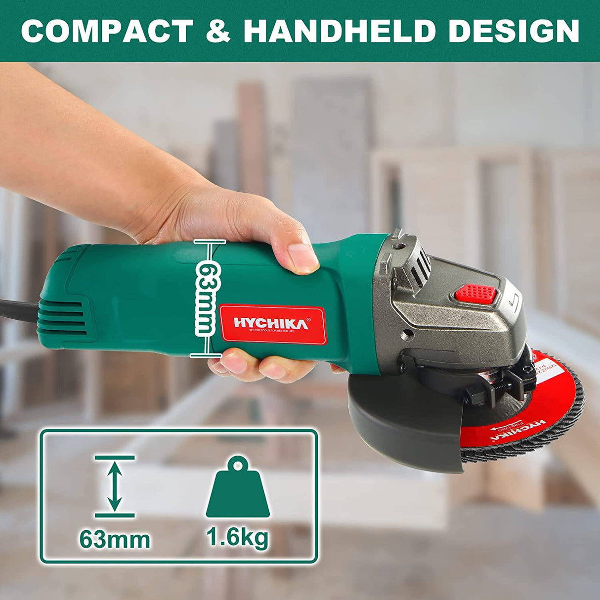 HYCHIKA - Amoladora angular, herramienta de molienda de 4-1/2 pulgadas, 10000 RPM con protector de 2 ruedas, disco de 5 ruedas, amoladora eléctrica de 7,5 A para metal, corte y molienda de azulejos - DIGVICE MX