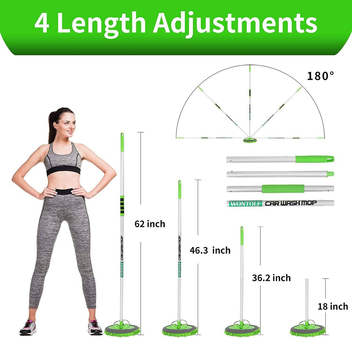 Wontolf, cepillo de lavado de coches de 62 pulgadas con mango largo, Kit de fregona de lavado de coches de microfibra de chenilla, manopla, cepillo de lavado de coches, Kits de limpieza, Kits de cuidado del coche