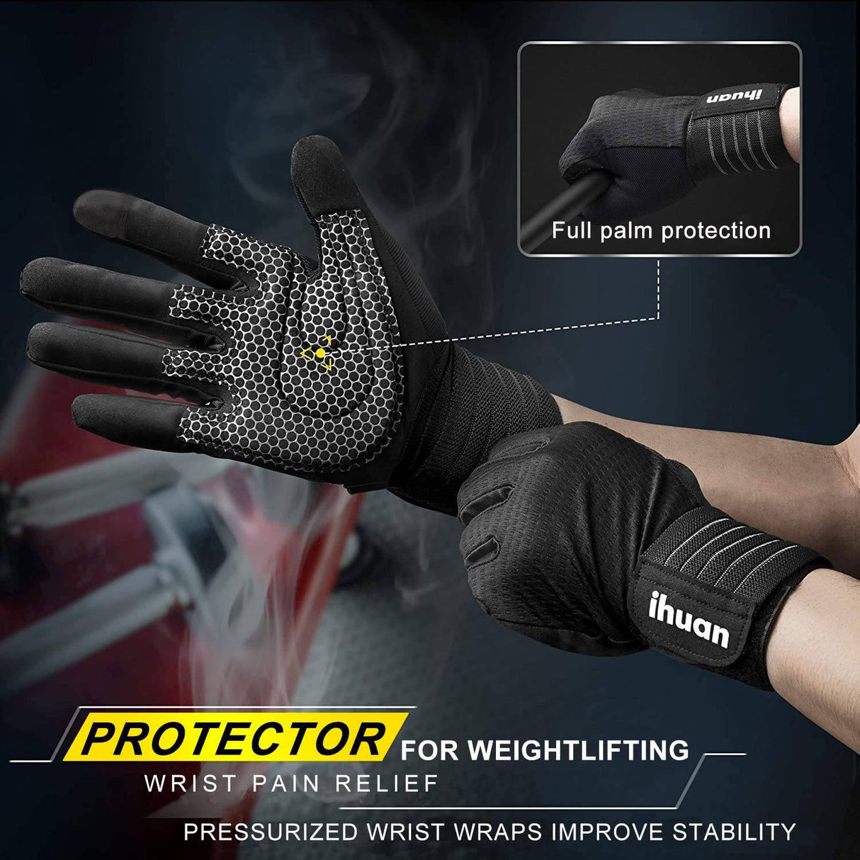 Ihuan - Guantes de entrenamiento para hombres de dedo completo: guantes de levantamiento de pesas para hombres, guantes de levantamiento de gimnasio guantes de mano completa