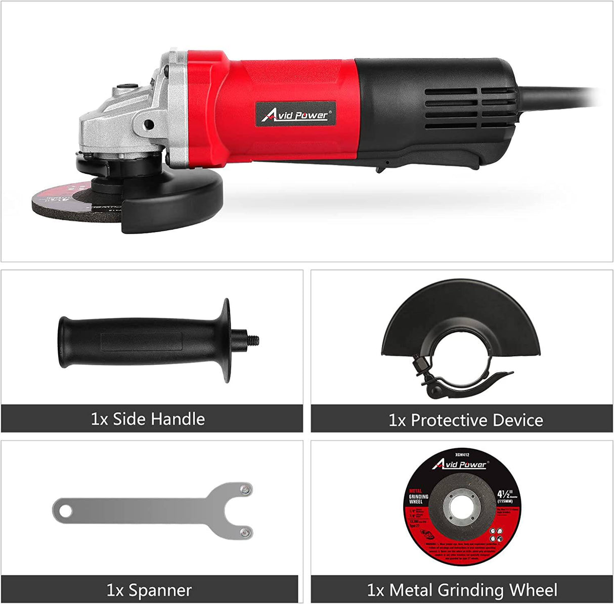 Amoladora angular AVID POWER con interruptor de paleta, amoladora de metal de 8 amperios con rueda de molienda de 4-1/2 pulgadas, herramienta de amoladora angular eléctrica de 12000 RPM con mango lateral ajustable - DIGVICE MX