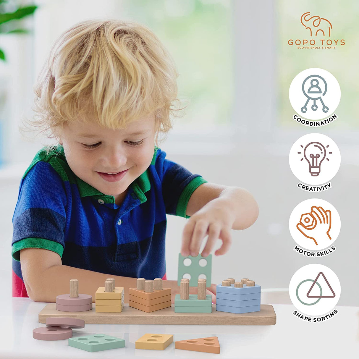 GOPO TOYS Juguetes Montessori Juguetes de clasificación y apilamiento de madera para niños - B09HN4SW88