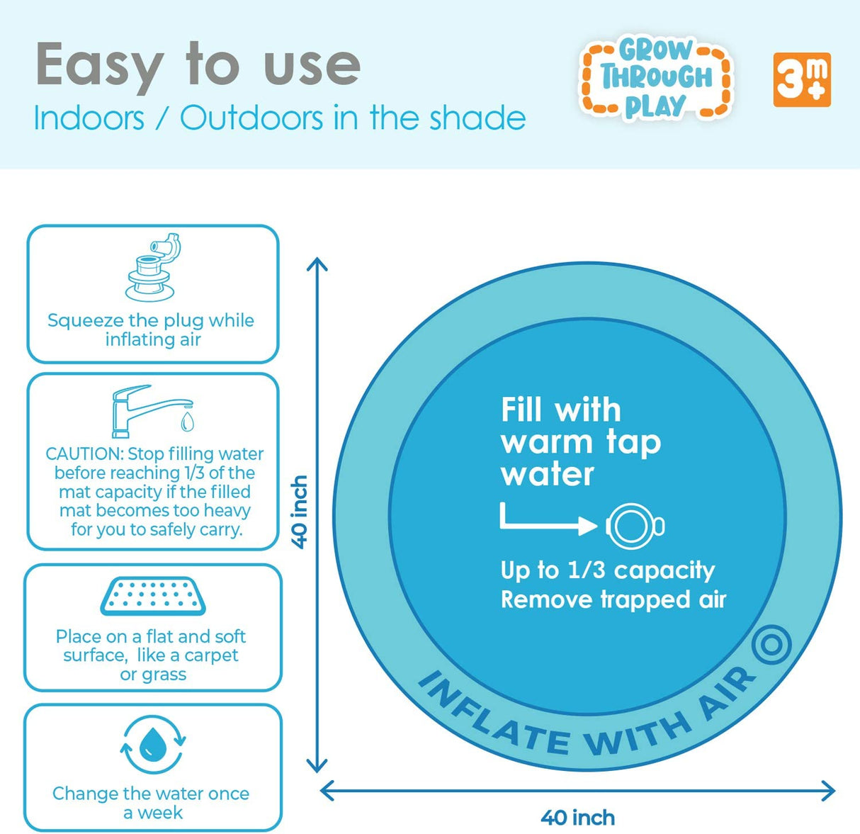 TT TUMMYTIMEZ Colchoneta de agua premium para el tiempo boca abajo, centro de actividades inflable XL - B08P9VRY18