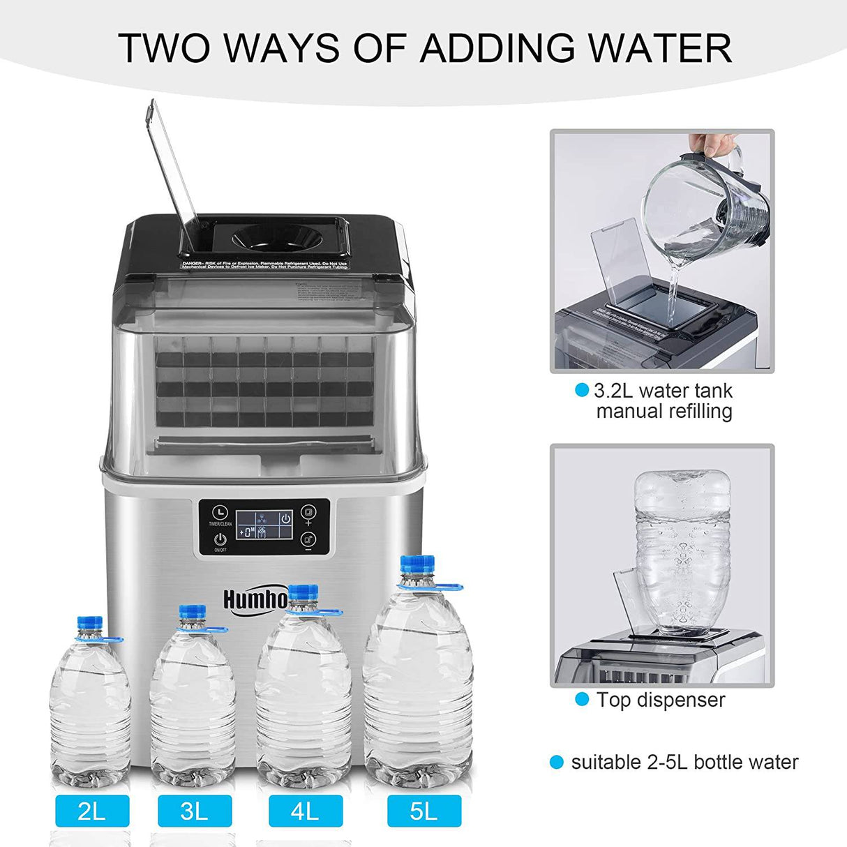 Humhold CounterTop Ice Maker con programa preestablecido de 24 horas, 44 libras/24 horas con autolimpieza, 24 cubitos de hielo transparentes en 12 minutos, 12 espesores ajustables - DIGVICE MX