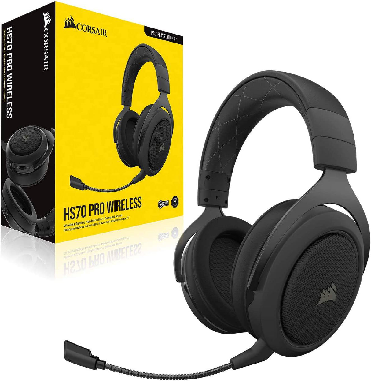 Corsair HS70 Pro Auriculares inalámbricos para juegos - Auriculares con sonido envolvente 7.1 para PC, MacOS, PS5, PS4 - Certificado por Discord - Controladores de 50 mm - Carbono