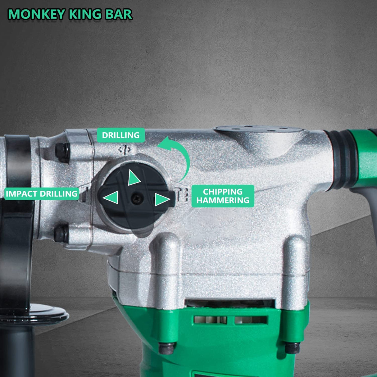 Monkey King Bar-SDS Max 120V 1500W 4200BPM Taladro percutor eléctrico rotatorio para hormigón con protección UVP contra vibraciones del usuario - Incluye kit de demolición SDS Max, cinceles planos y de punta con estuche - DIGVICE MX