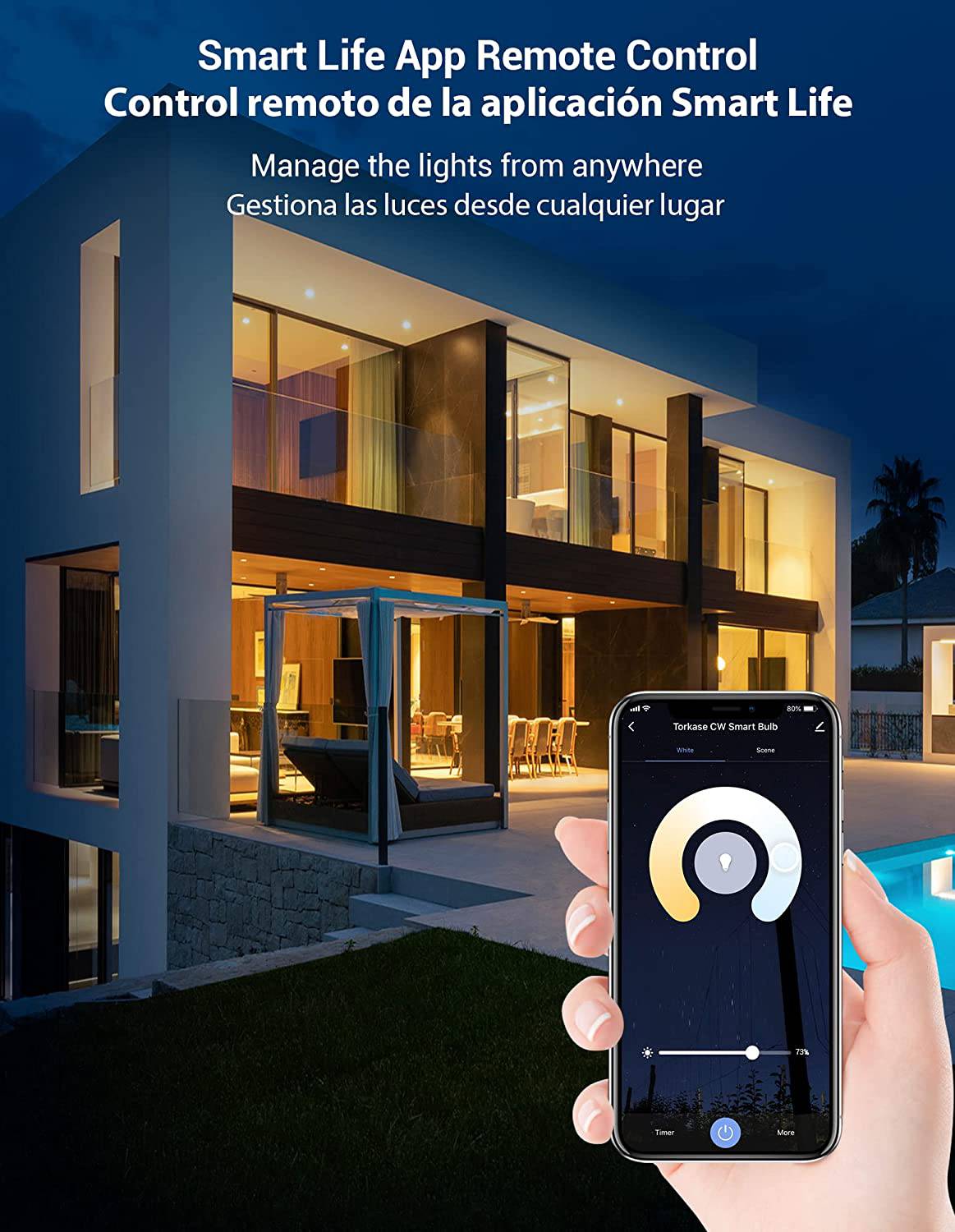 TORKASE - Las bombillas inteligentes funcionan con Alexa Google, 10 W, 2700 K, luz blanca cálida a 6500 K, intensidad regulable, bombilla LED WiFi, control de grupo de aplicación de voz, horario, solo 2,4 Ghz, no requiere concentrador, paquete de 4 - DIGVICE MX