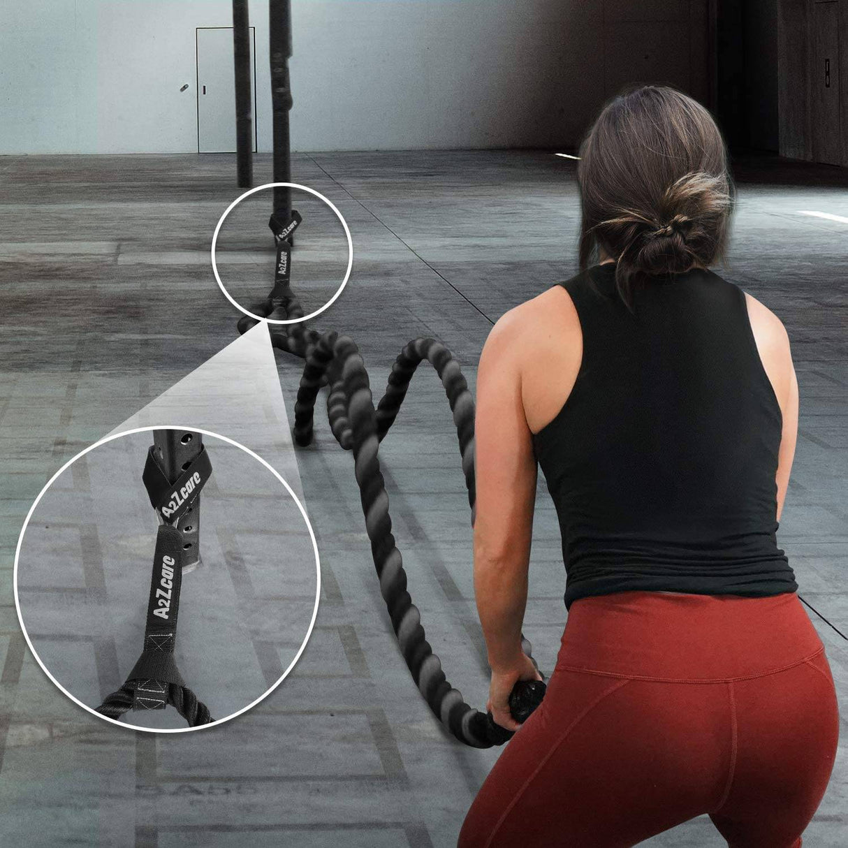 A2ZCARE Kit de anclaje de cuerda de batalla, configuración fácil y rápida, incluye guía de ejercicios - Kit de anclaje de cuerda de batalla de fitness con gancho de seguridad de acero inoxidable y correas reforzadas resistentes
