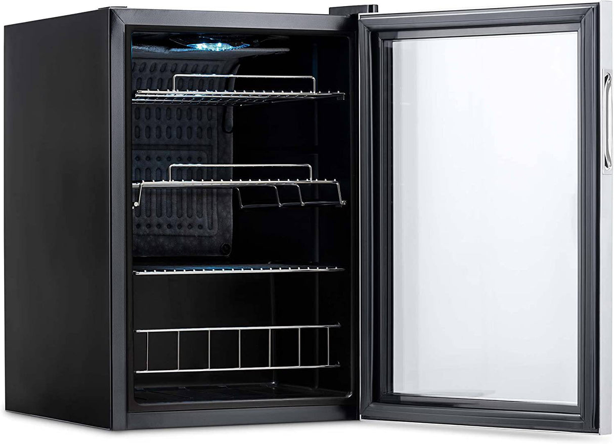 NewAir Refrigerador de bebidas con capacidad para 90 latas - Minibar Refrigerador de cerveza con puerta de vidrio con bisagra derecha - Enfría hasta 34F - AB-850 - Acero inoxidable - DIGVICE MX