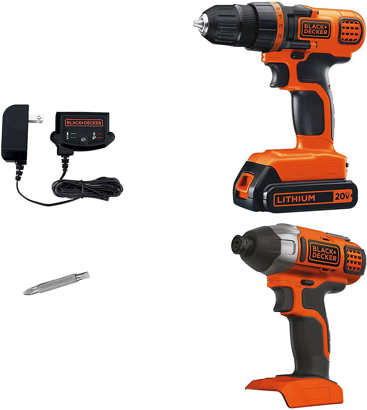 BLACK+DECKER 20V MAX* POWERCONNECT Taladro/destornillador inalámbrico + kit combinado de destornillador de impacto (BD2KITCDDI) - DIGVICE MX