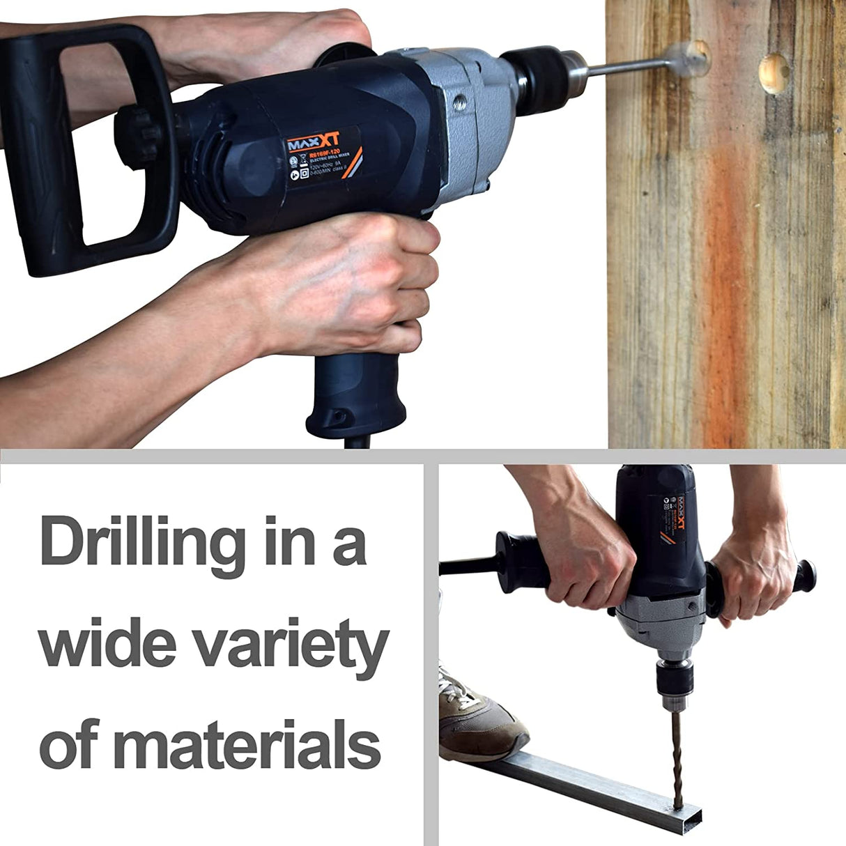 Maxxt 9A - Juego de mezcladores de taladro de motor con mango de pala de 1/2 pulgada (1/2 pulgadas), taladro eléctrico para perforación y mezcla - DIGVICE MX
