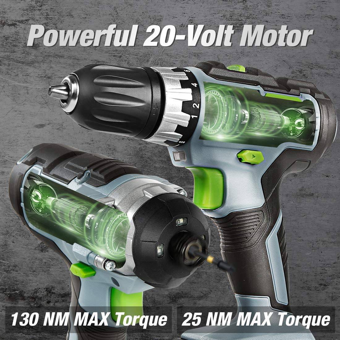 WORKPRO - Juego de taladro inalámbrico de 20 V, taladro y atornillador de impacto, con 2 baterías de 2 Ah y cargador rápido de 1 hora - DIGVICE MX