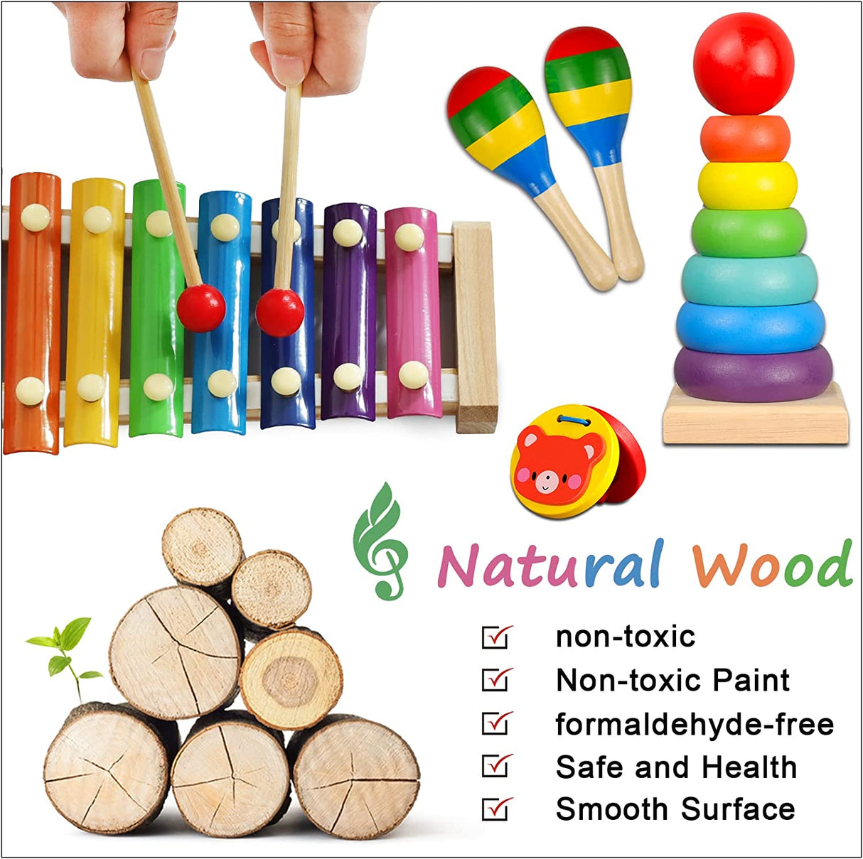 LOOIKOOS Instrumentos musicales para niños pequeños, instrumentos de percusión de madera para bebés - B0B45XM2YN